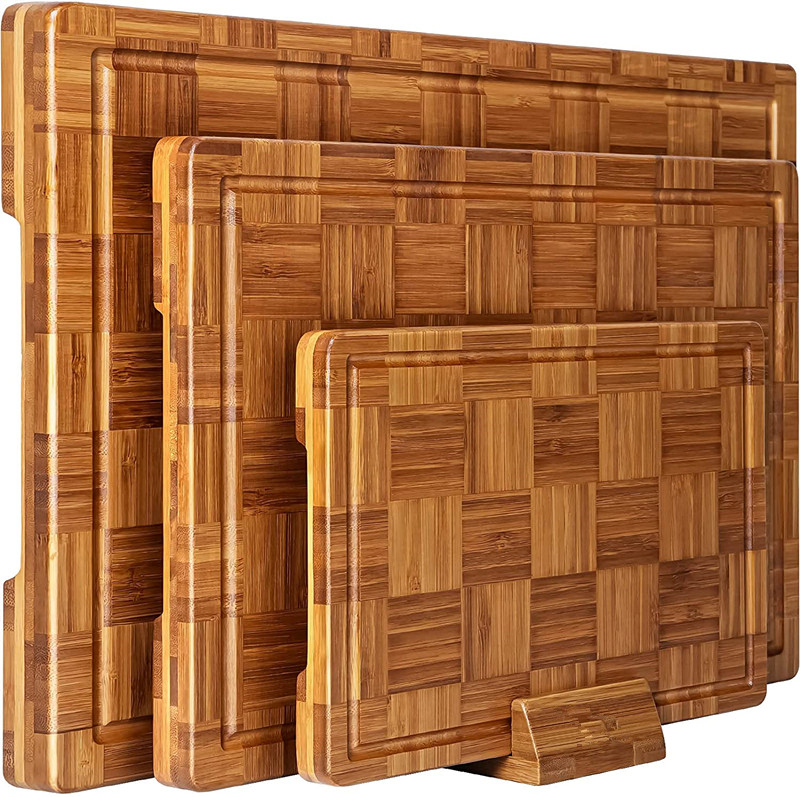 Extra Large Bamboo Cutting Board (Set of 3) Cutting Board With Juice Slot Bamboo Wood Cutting Board Set End Grain Tray