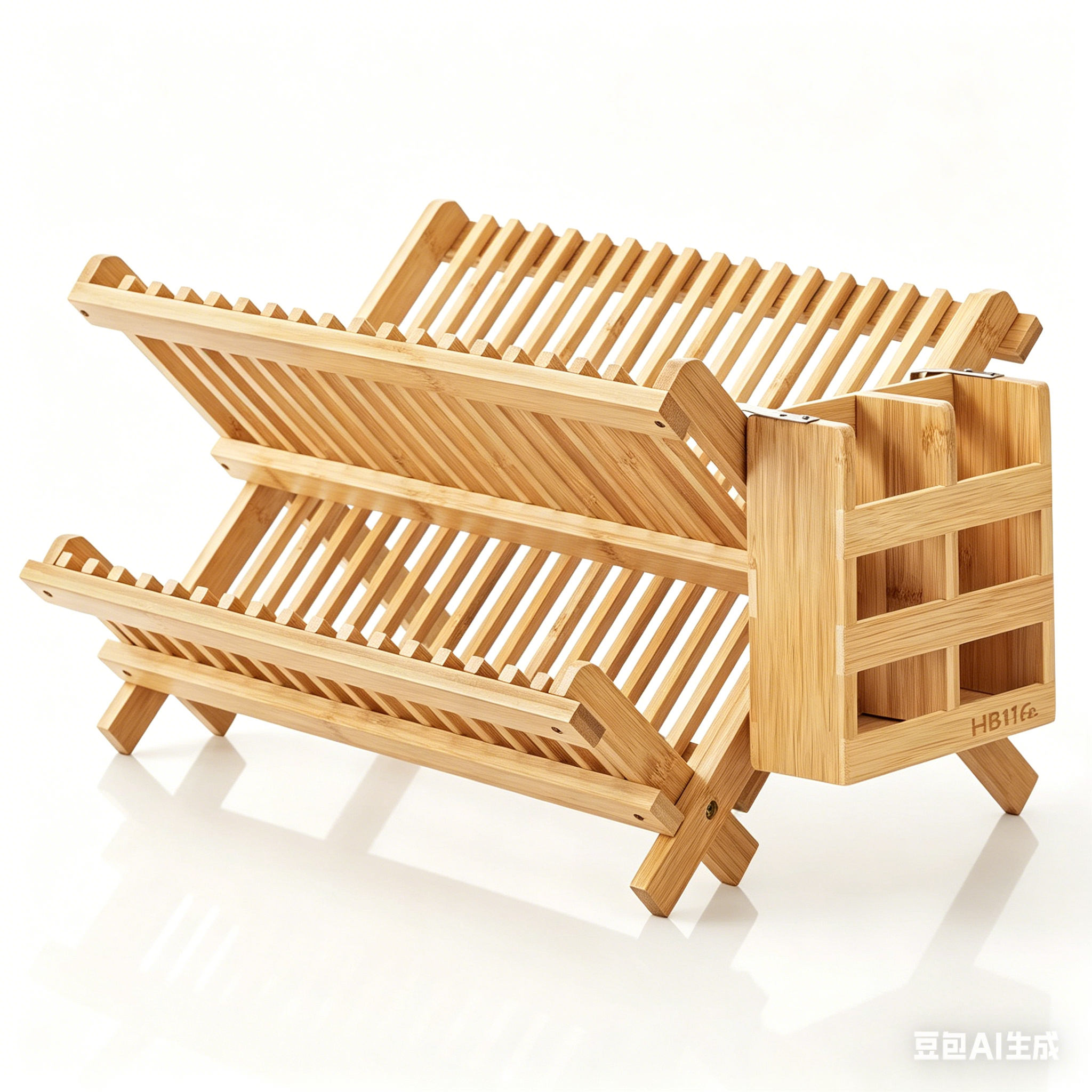 Folding Bamboo Standing Type Double Tier Dish Drying Rack Utensil Holder Home Cabinet Storage Foldable Bowl Plate Organizer