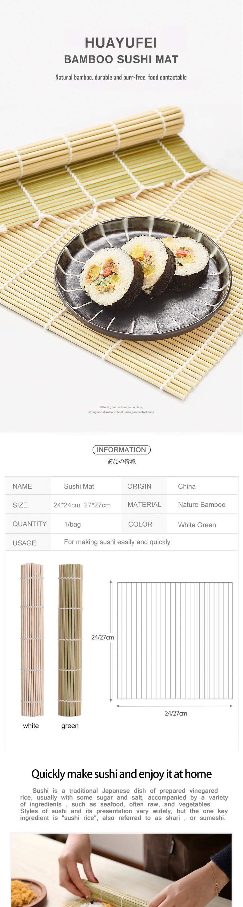 Bamboo Sushi Roller Mat Sushi Rolling Kit Set Sushi Bazooka Sushi Knife Rice Spreader & Paddle Bamboo Chopsticks & Holder