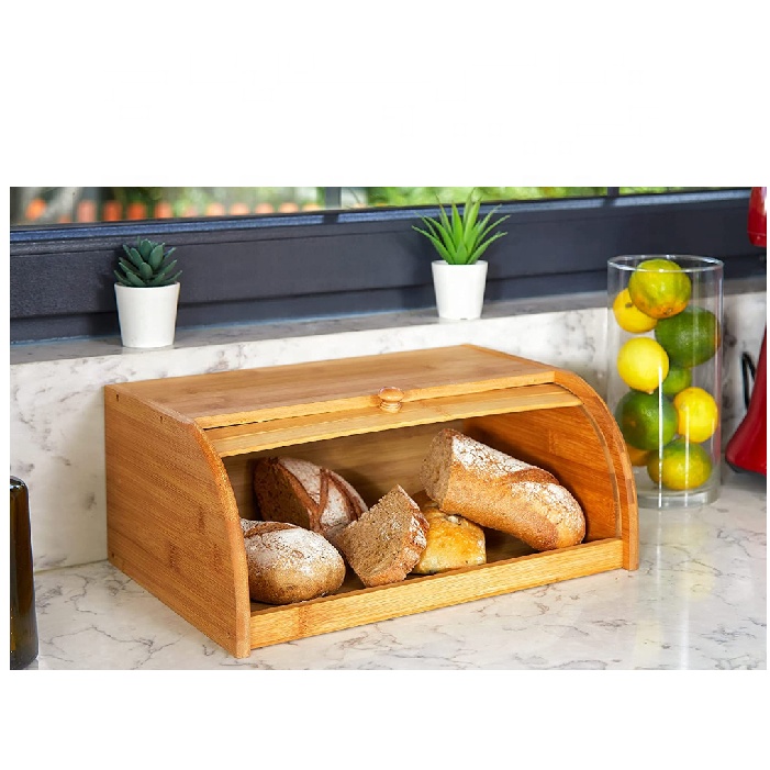 Kitchen Countertop Bread Storage and Organizer Premium Bamboo Bread Box