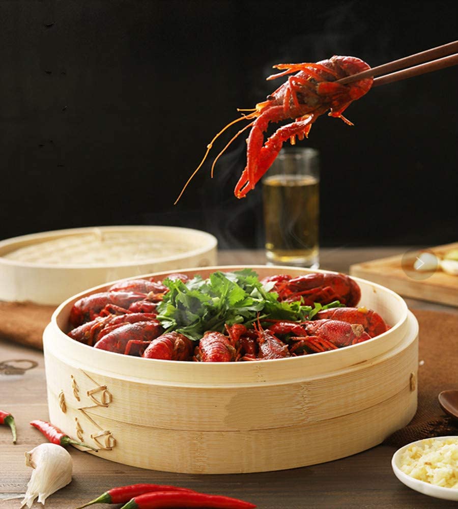Handmade 10-inch Bamboo Steamer Pot Stainless Steel Traditional Design Easy Clean Steam Basket 2 Gauze Liners Chopsticks Gas