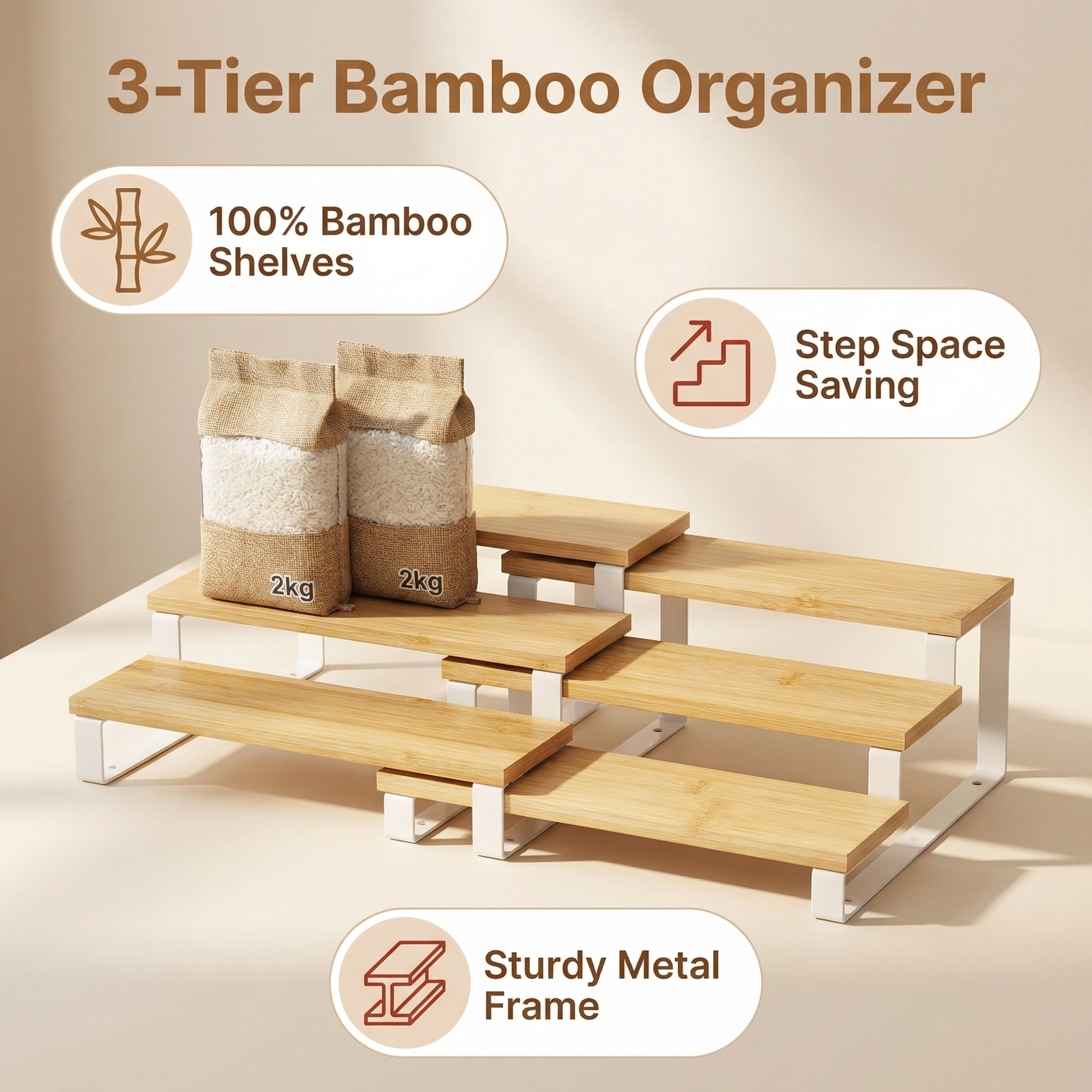 Nature Bamboo Home Garden Cosmetic Storage Cabinet Rack Kitchen Spice Shelves Organizer for Office Livingroom Space Save