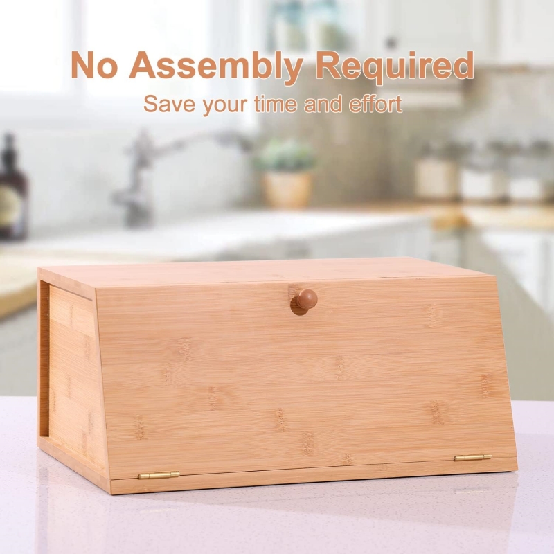 Large Bamboo Bread Storage Container Food Organizer Wooden Bread Box for Kitchen