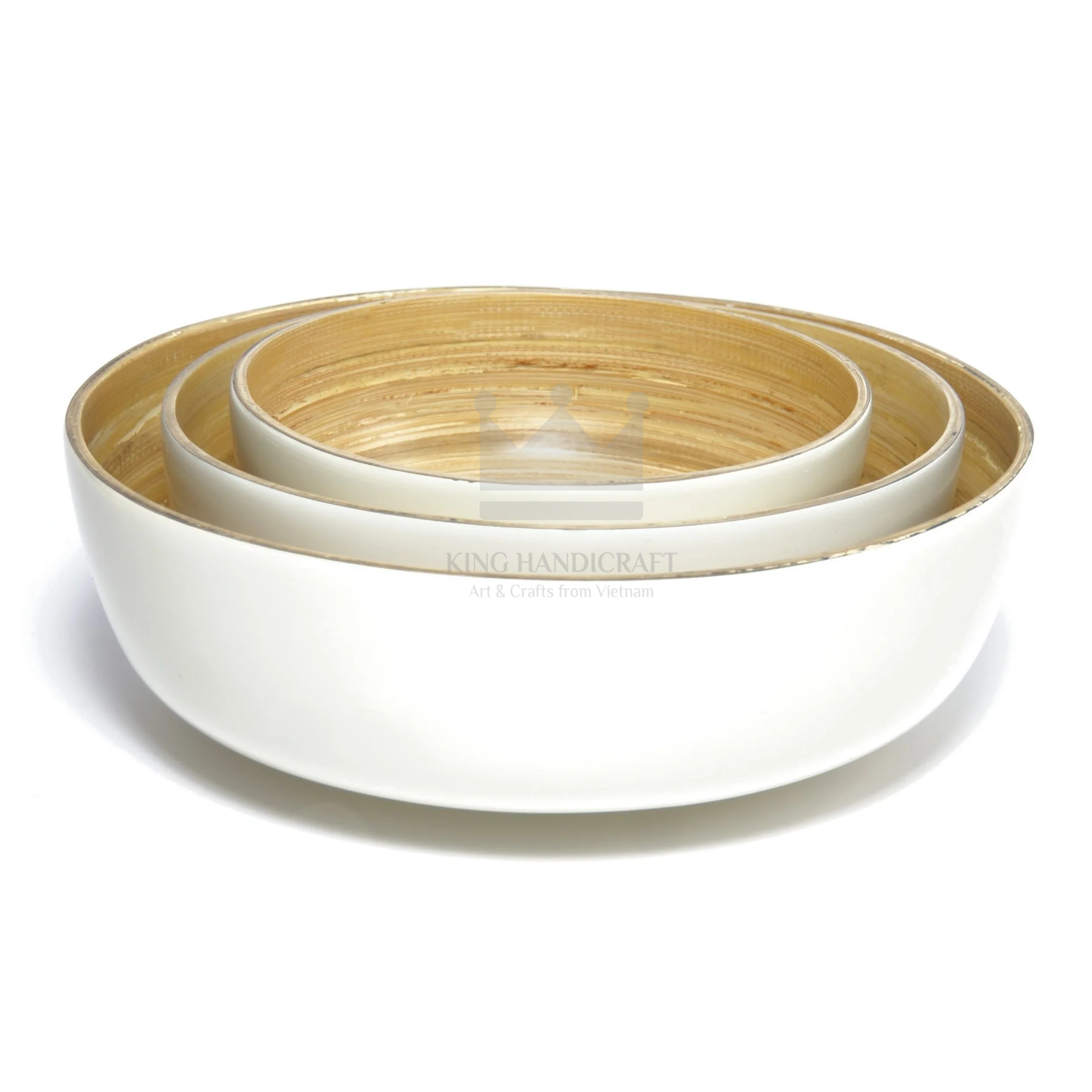 White Salad Bamboo Bowl Perfect Handicraft Kitchenware Set Logo Customized Wholesale 2023