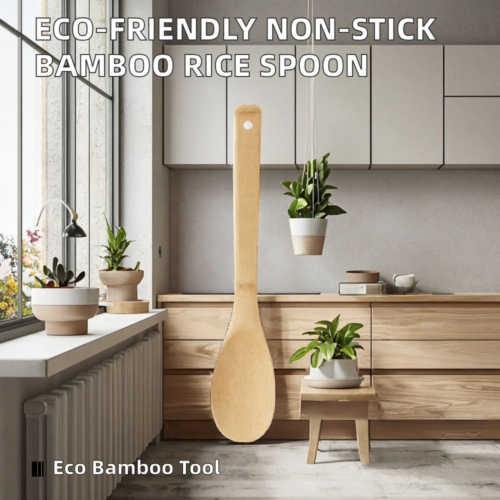 Green Bamboo Healthy Environmentally Friendly Rice Paddle Set Non-stick Cookware Kitchen Accessories Spoon for Rest