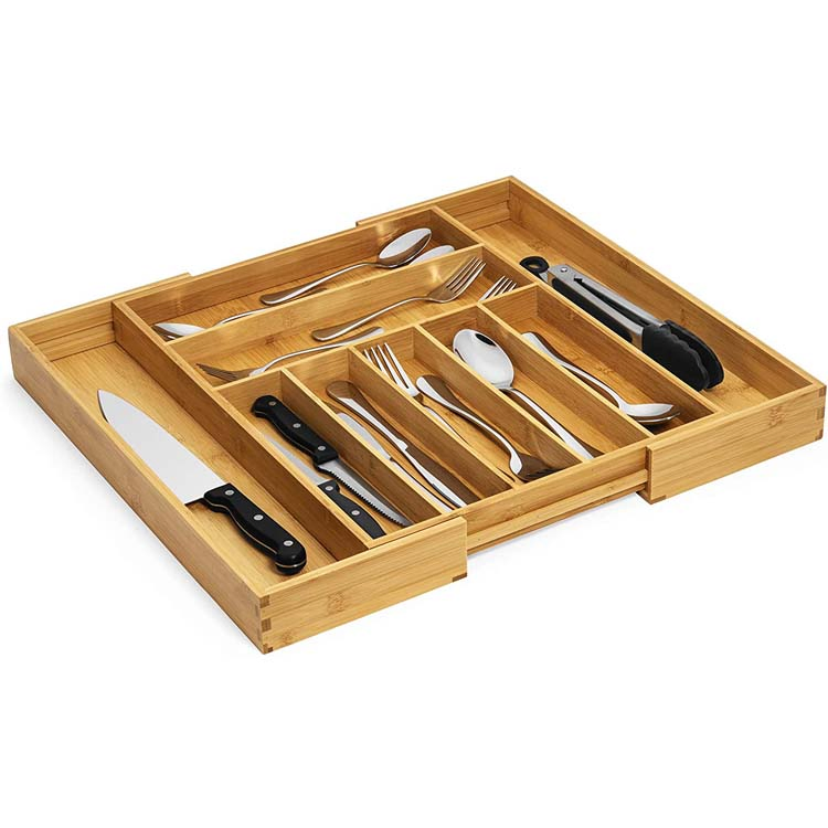 Bamboo Kitchen Utensils Adjustable Cutlery Drawer Organizer Tray
