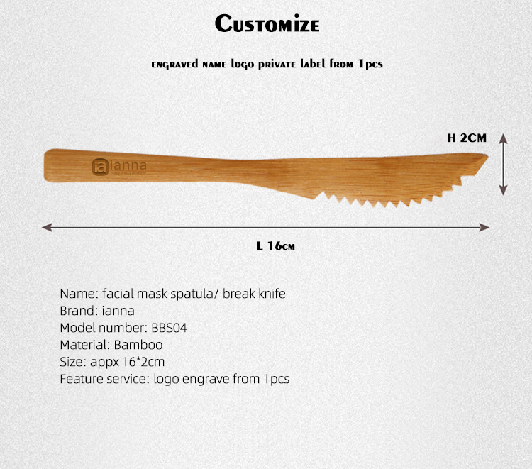 Free logo Bamboo Cosmetic Mixing Bowl Spatula DIY Face Mask Mixing Cosmetic Bamboo Knife Spoon Private Label