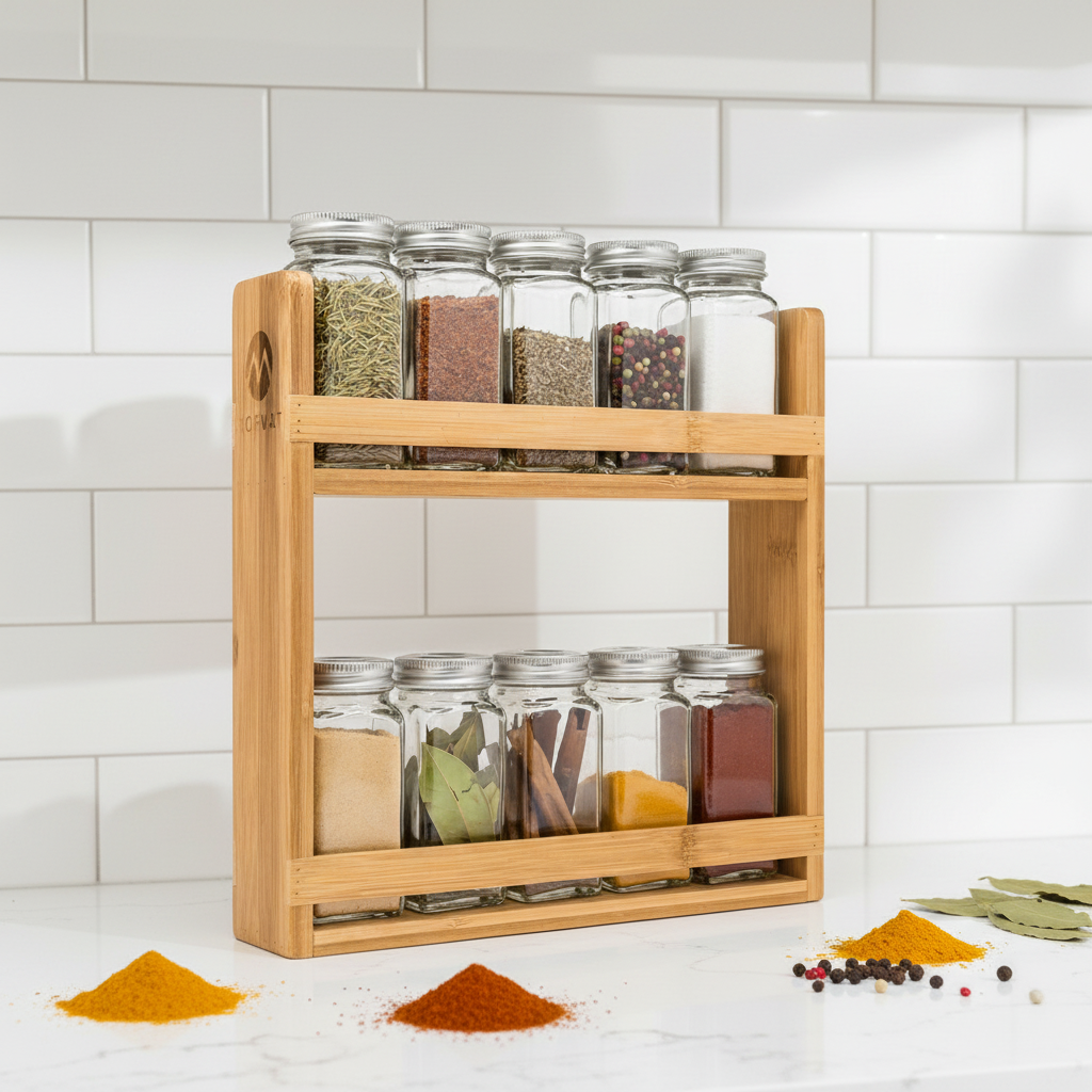 2026 Hot Sale Durable Bamboo Modern Three-Layer Foldable Kitchen Standing Type Spice Racks Holder