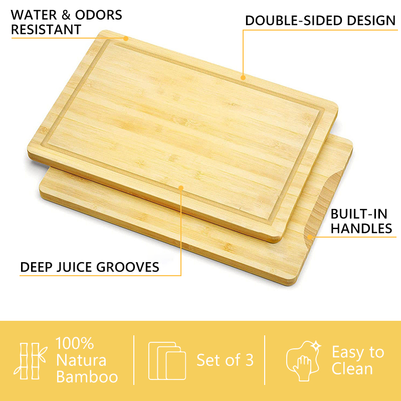 Eco-friendly Custom Kitchen 3 Pieces Bamboo Butcher Block Wood Meat Cutting Board Chopping Board Set