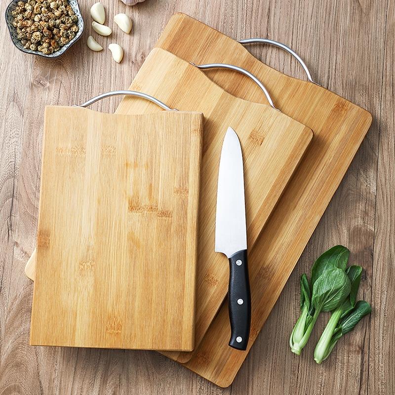 Cheap Large Rectangle Bamboo Cutting Board Meat Vegetable Chopping Board with Metal Handle