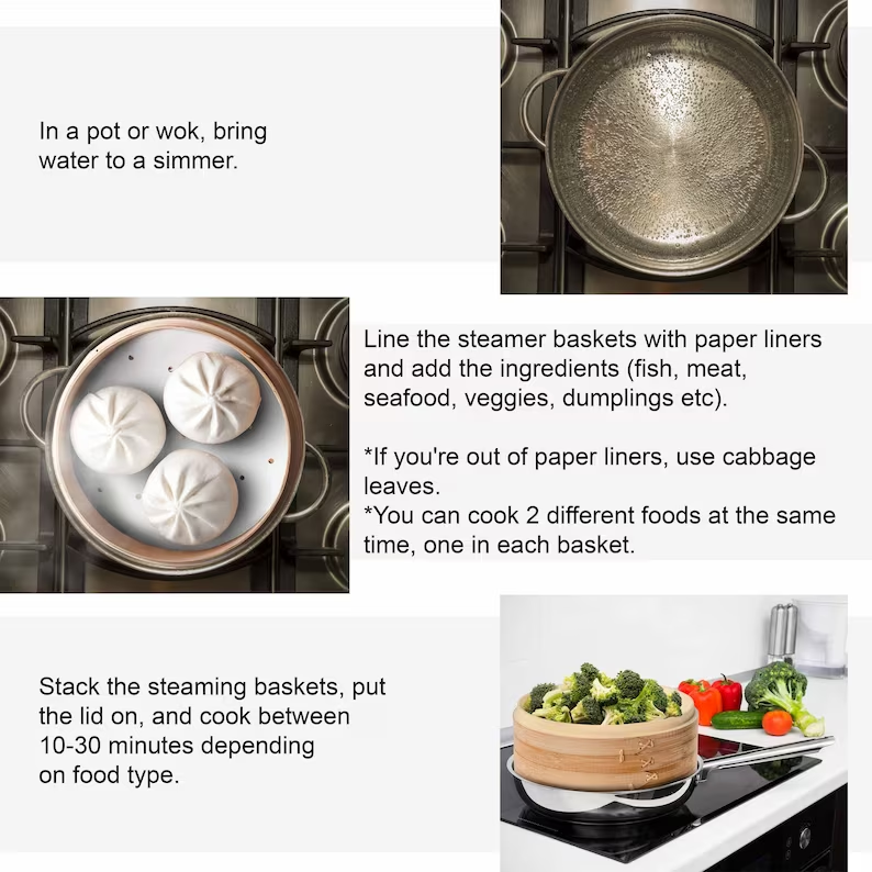Best Selling Eco-Friendly 2-Tier Natural Bamboo Steamer Set with Customized Size Custom Logo for Vegetable Fish &amp; Meat Cooking