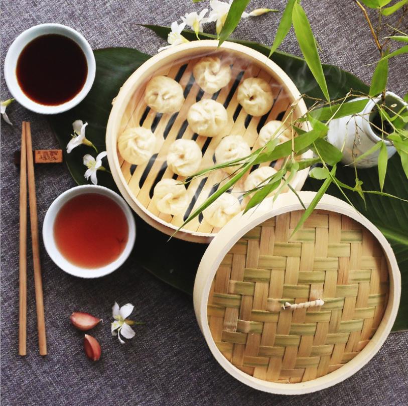Eco Friendly Custom Logo Healthy Cooking Dumpling Dim Sum Bamboo Steamer With 2 Tier Basket and Lid