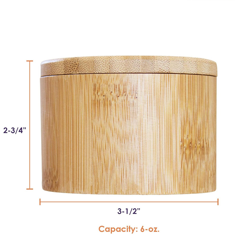 Wooden Round Box Bamboo Salt Cellar Bamboo Storage Box With Magnetic Swivel Lid, Bamboo Salt Box 6 Ounce Capacity