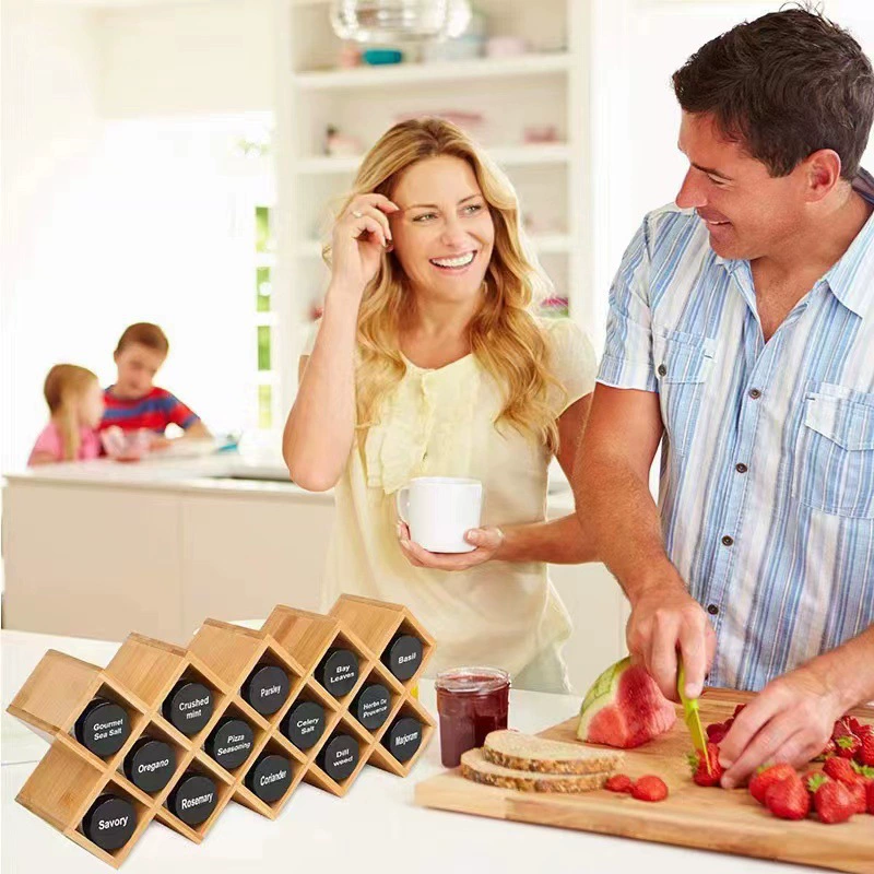 Bamboo Countertop Spice Rack Organizer, Kitchen Cabinet Cupboard Wall Mount Door Spice Storage