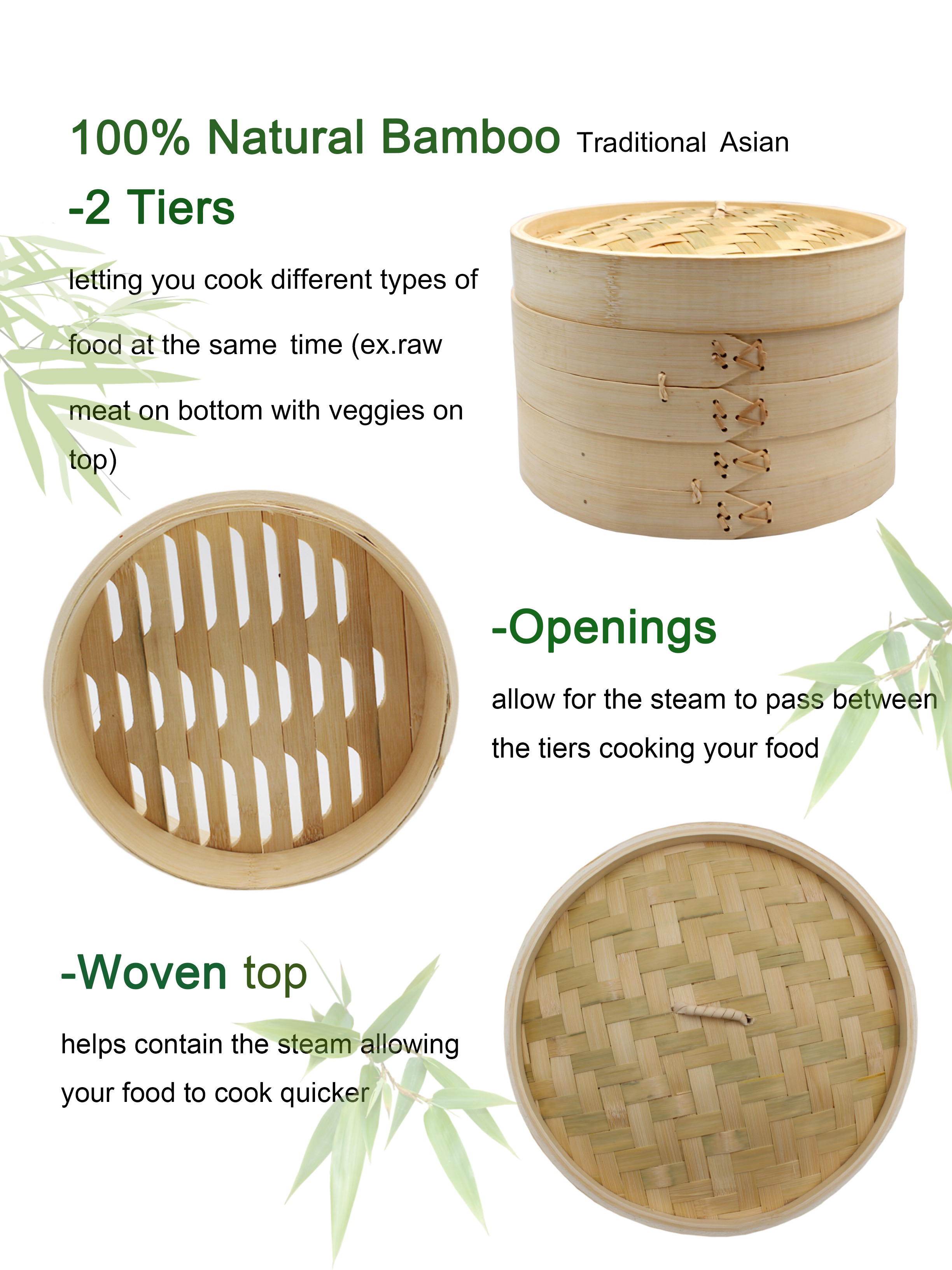 2 Tier Mini Bamboo Rice Bamboo Steamer 10inch with Custom Packing Bamboo Steamer