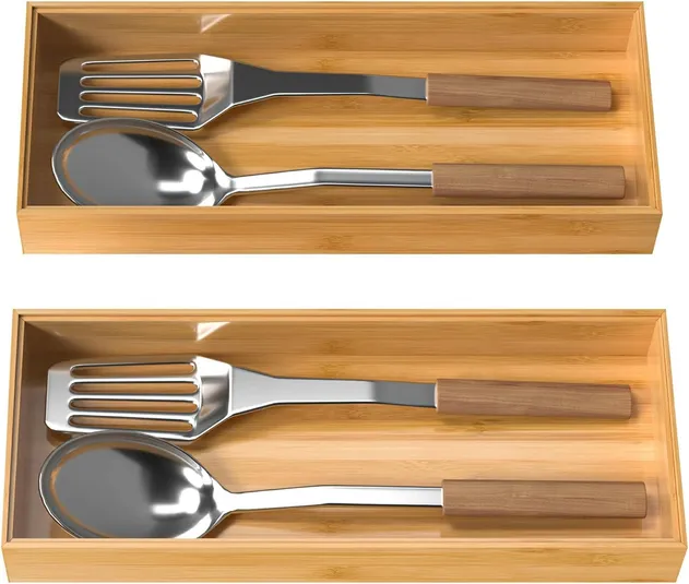 Bamboo Kitchen Stackable Cutlery Storage Tray
