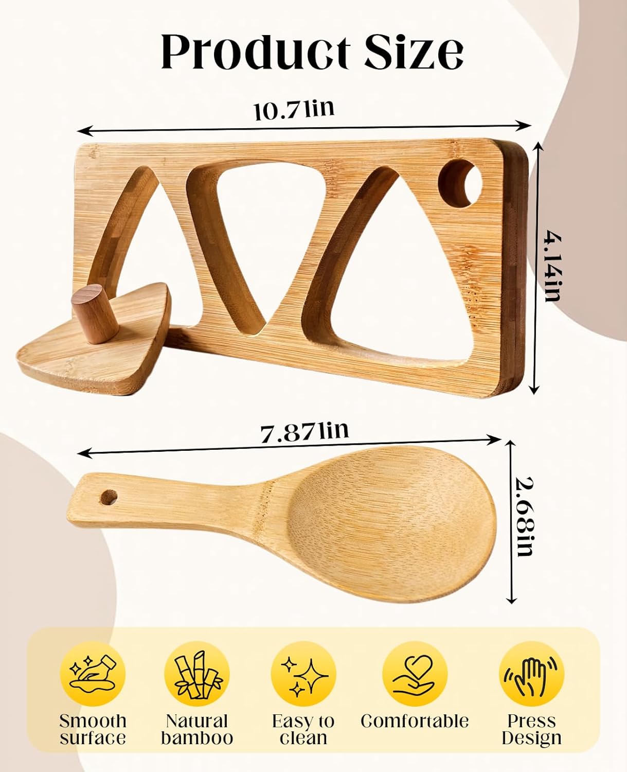 Bamboo Sushi Making Kit, Bamboo Onigiri Rice Ball Mold Set with Triangle Press Plate