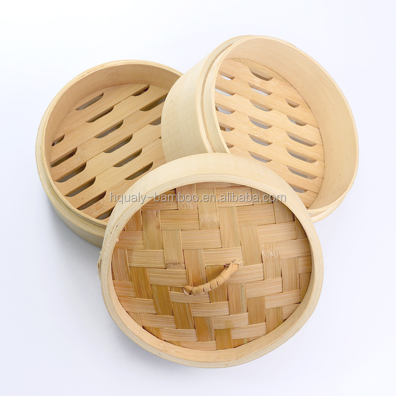 Hot Sale Bamboo Steamer 10 Inch 2 Tier Basket for Dumplings Dim Sum Bao Bun Vegetables Rice Meat and Fish