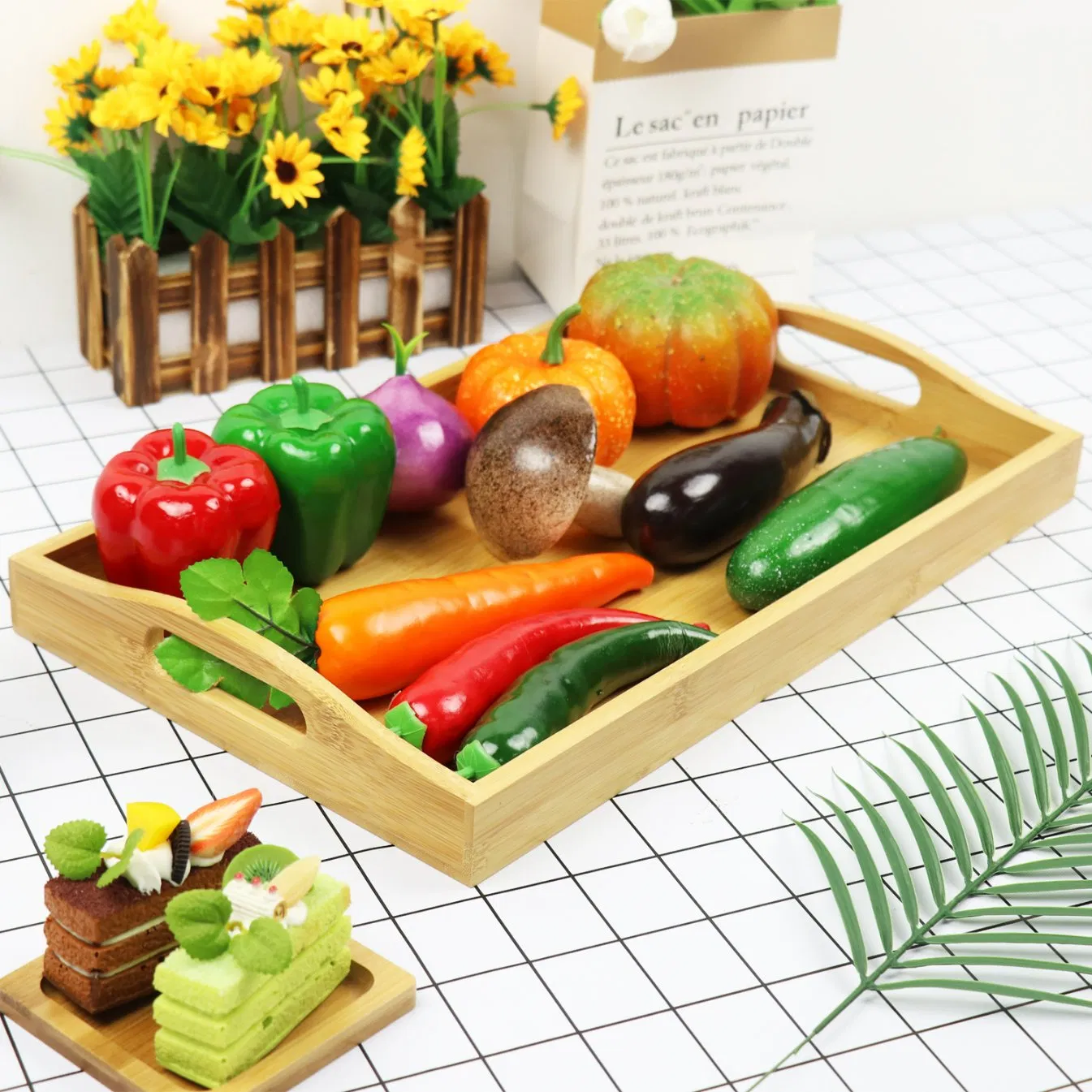 Kitchen Bamboo Breakfast Dessert Cutlery Restaurant Buffet Wooden Tray