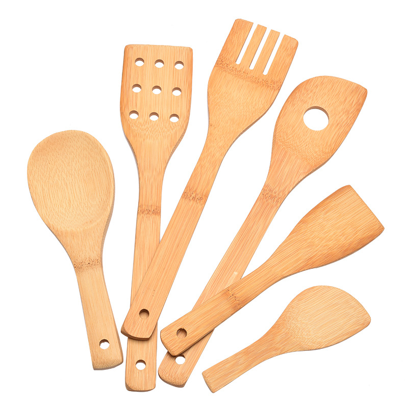 Bamboo Kitchen Utensils Set Non-Stick Pan Cooking and Frying Spatula Engraved Wooden Household Rice Spoon