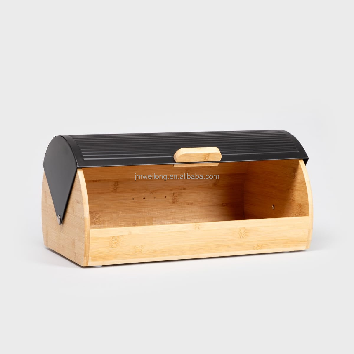 Kitchen Bamboo Bread Box With Metal Lid Storage Vintage Style Bread Bin Large Size Embossed Logo
