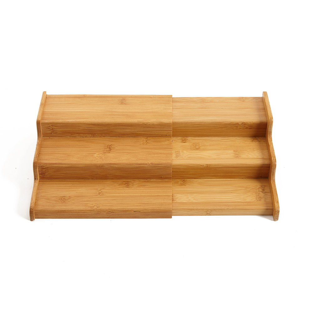 Natural House Kitchen Cabinet Organizer Expandable 3 Tier Step Bamboo Spice Rack Display Shelf