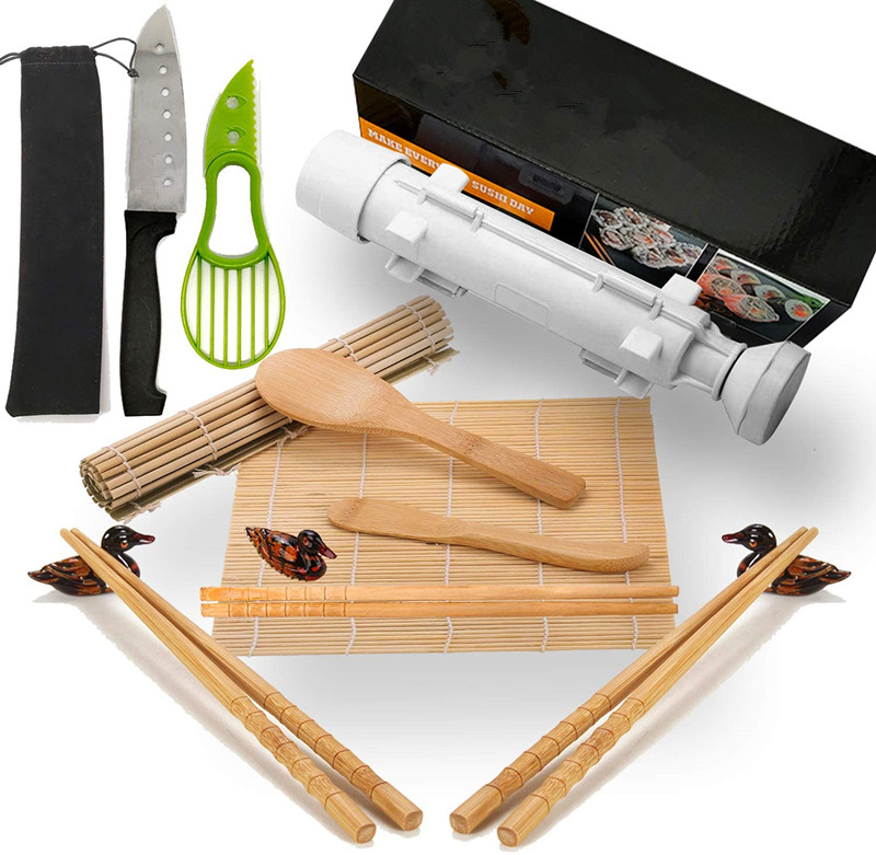 Black Sushi Making Kit Includes Avocado Slicer Rice Paddle for Beginners