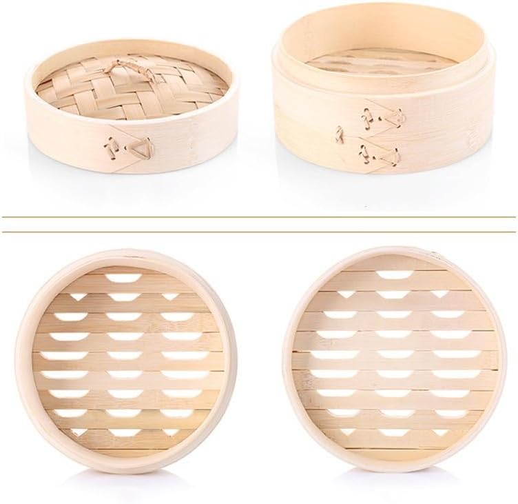 10-Inch Handmade Bamboo Steamer Basket 2-Tier Traditional Design for Induction Gas Wood Stainless Steel Glass Pot for Dumplings