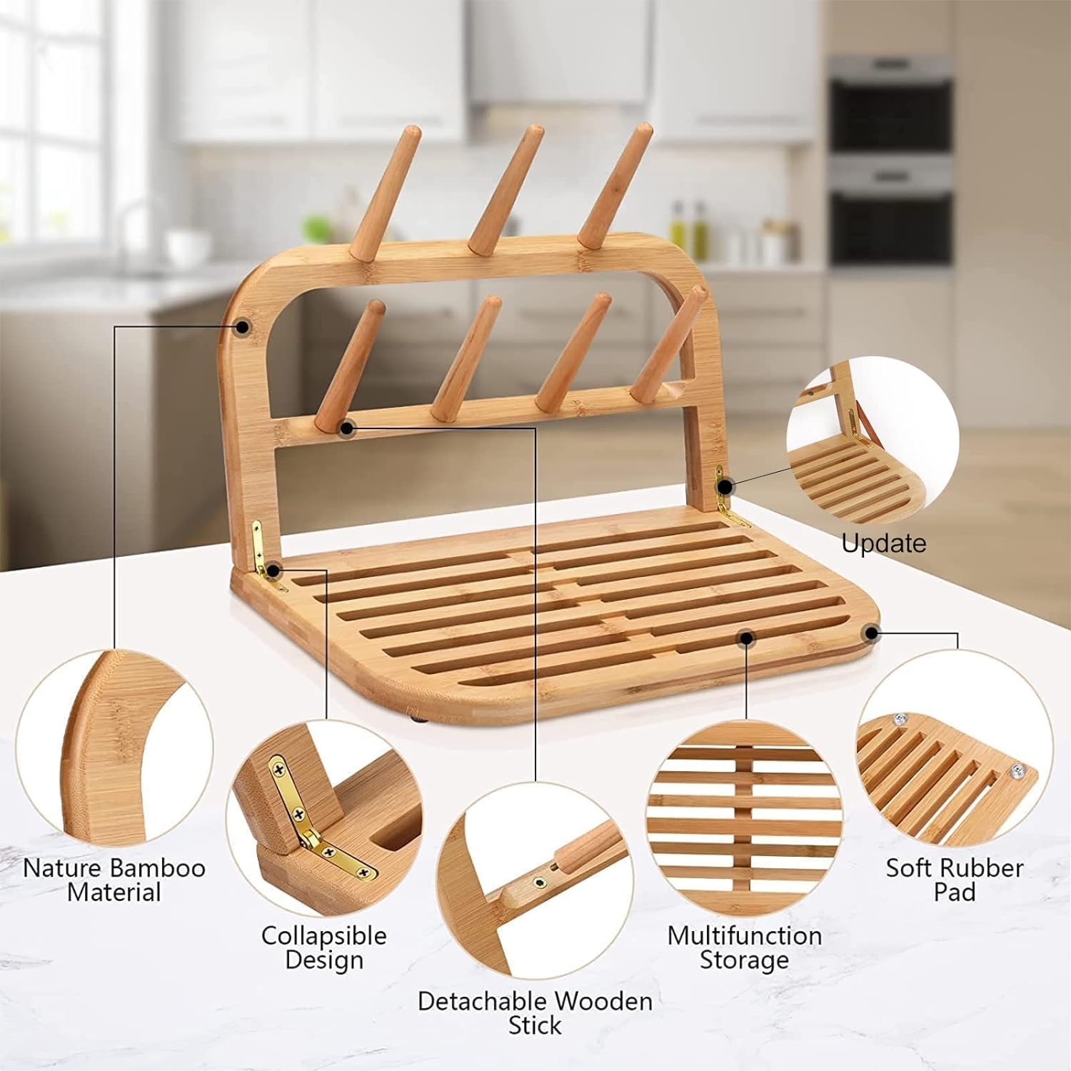 Modern Bamboo Dish Cup Drying Rack Storage Holder Home Kitchen Bowl Drain Rack Cup Plate Organizer
