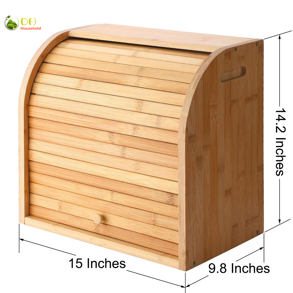 Natural Bamboo Bread Box Bin 2 Layer Storage Holder Countertop Self Assembly