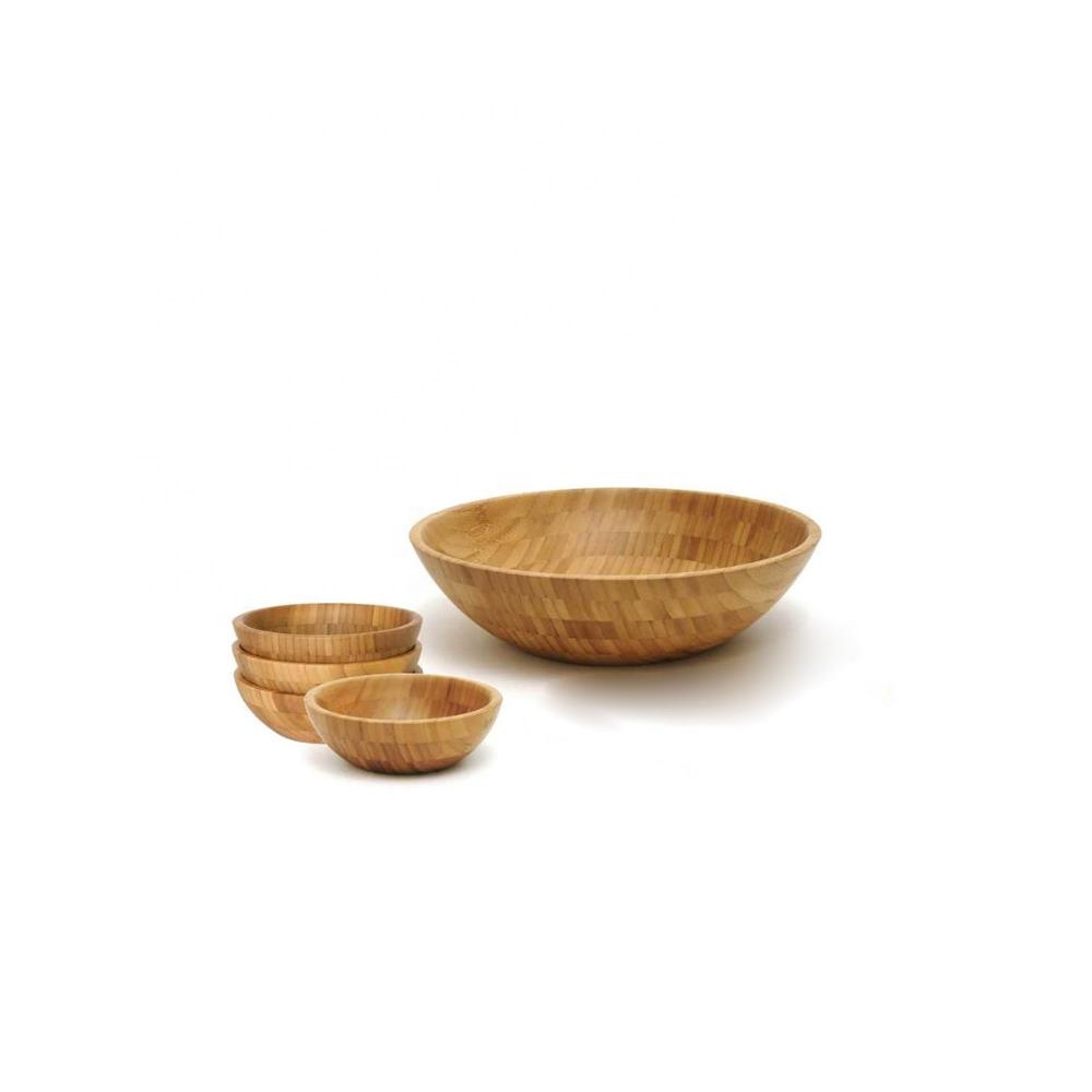 Large 7 Pieces Set Bamboo Wood Salad Bowl with 2 Server Utensils