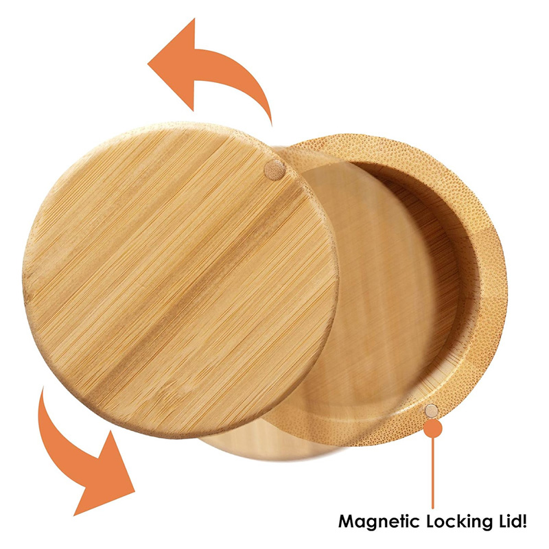 Wooden Round Box Bamboo Salt Cellar Bamboo Storage Box With Magnetic Swivel Lid, Bamboo Salt Box 6 Ounce Capacity