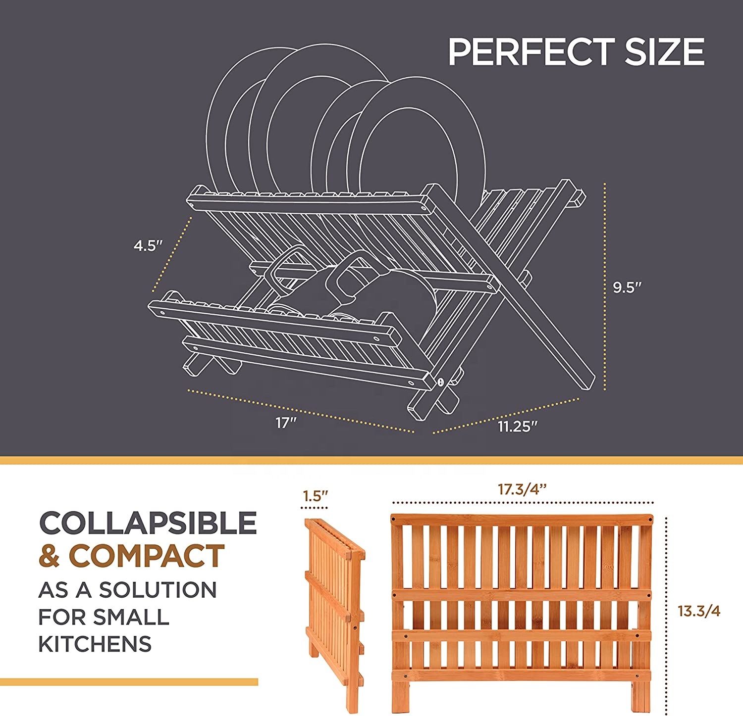Bamboo Dish Drying Rack for Kitchen Counter Top