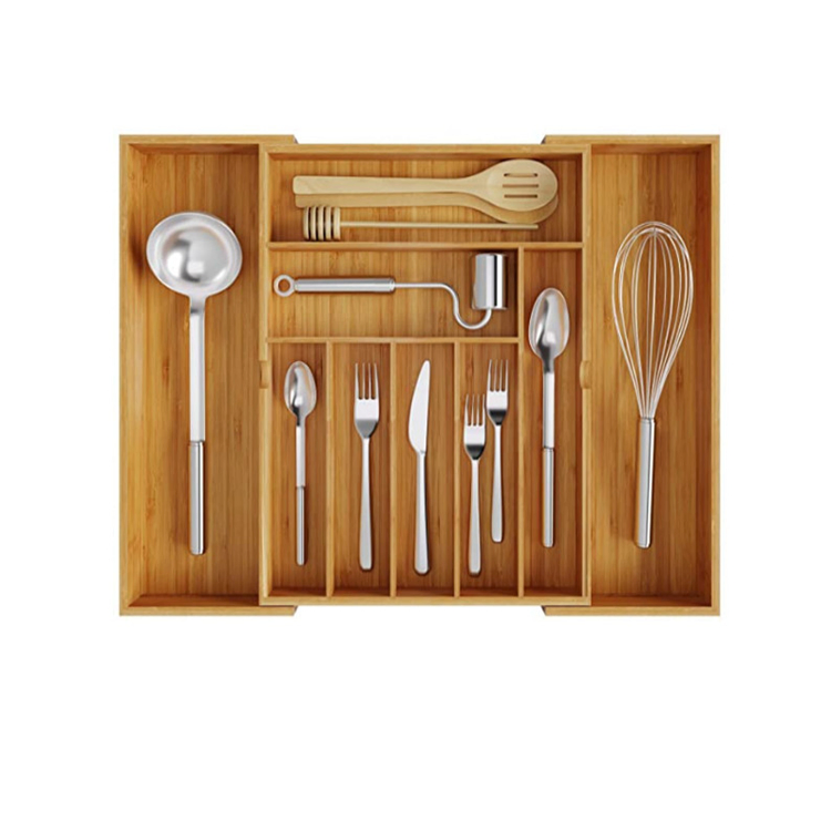 Bamboo Kitchen Utensils Adjustable Cutlery Drawer Organizer Tray