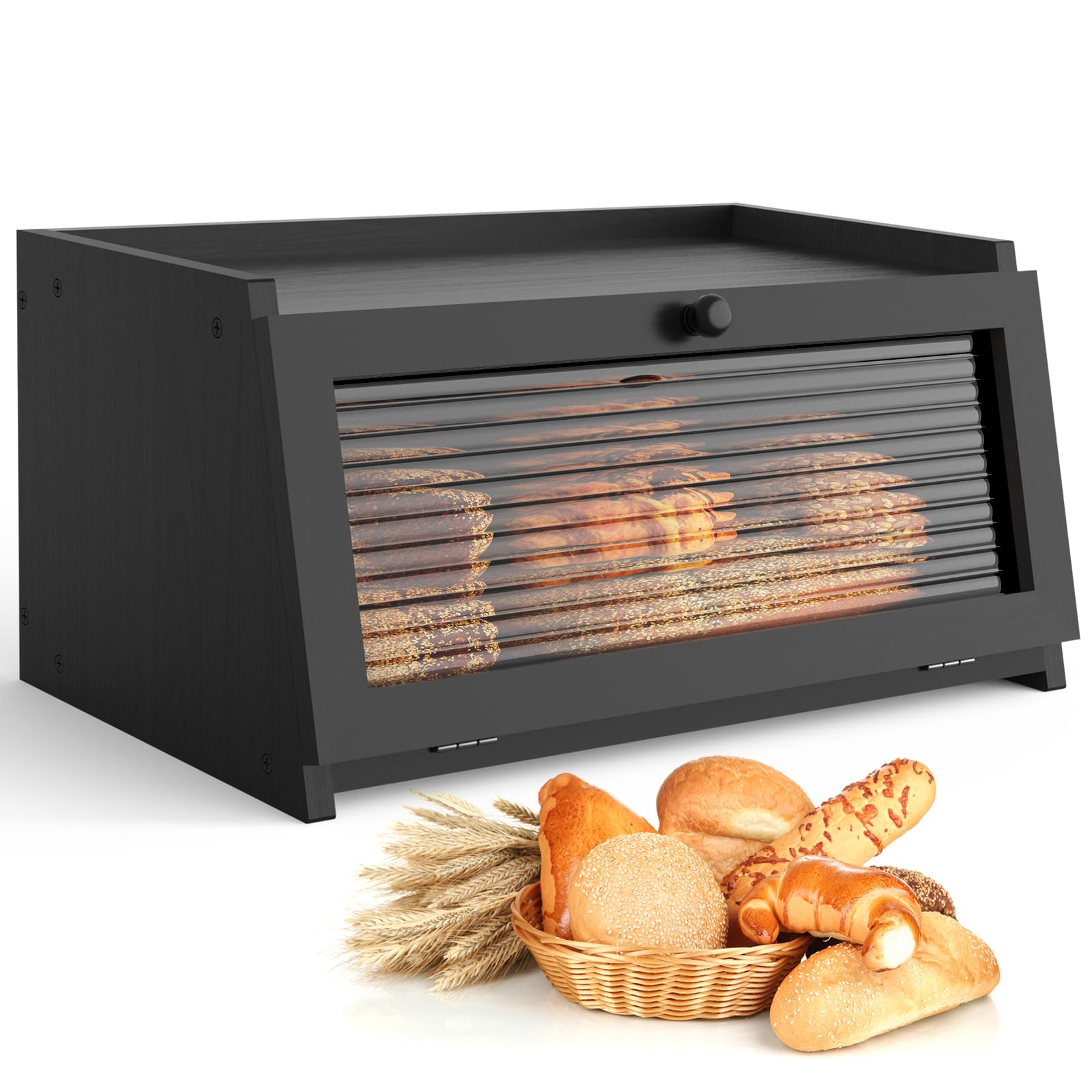 Custom Kitchen Accessories Bamboo Corner Bread Box with Magnetic Lid Large Capacity Modern Design for Food Storage &amp; Bakery Use