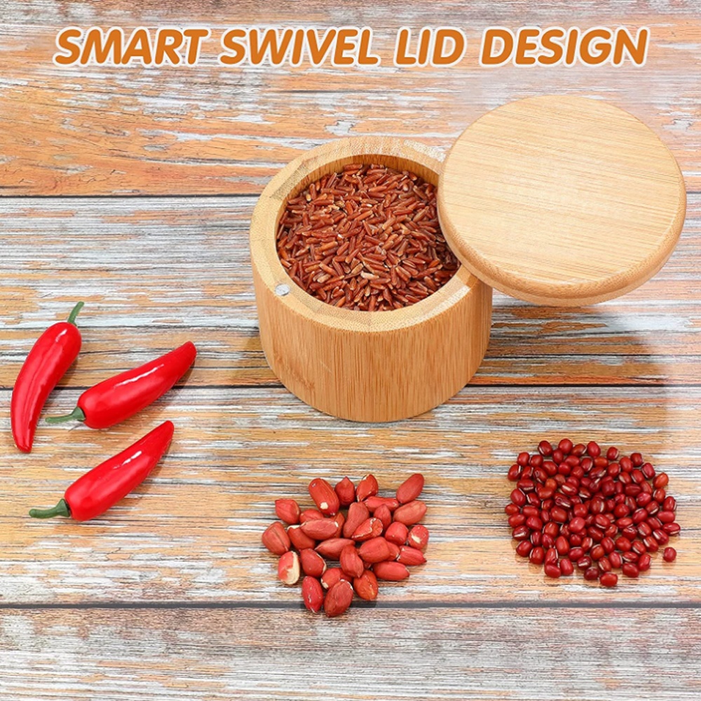 Bamboo Salt Cellar Salt Container Storage Box Spice Box Salt Bowl