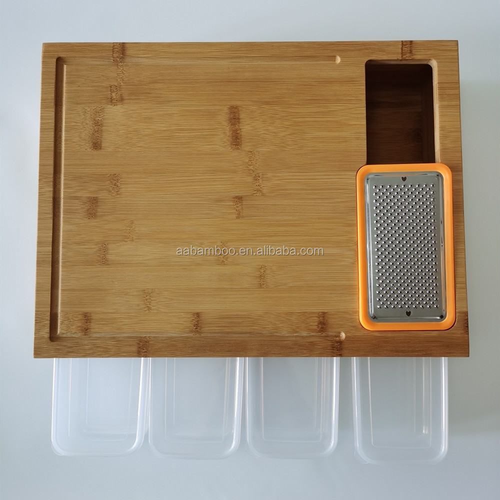 Bamboo Wooden Cutting Board with Containers Grater Storage Box