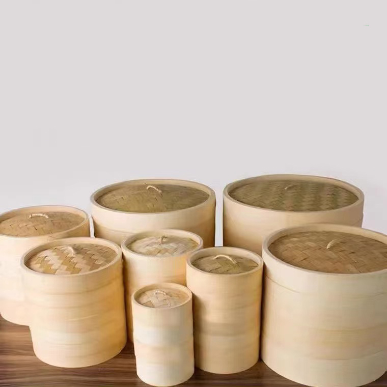 High Quality Chinese Bamboo Steamer Set Small Stainless Steel Bamboo Basket for Gas Customizable for Food Steaming Dim Sum