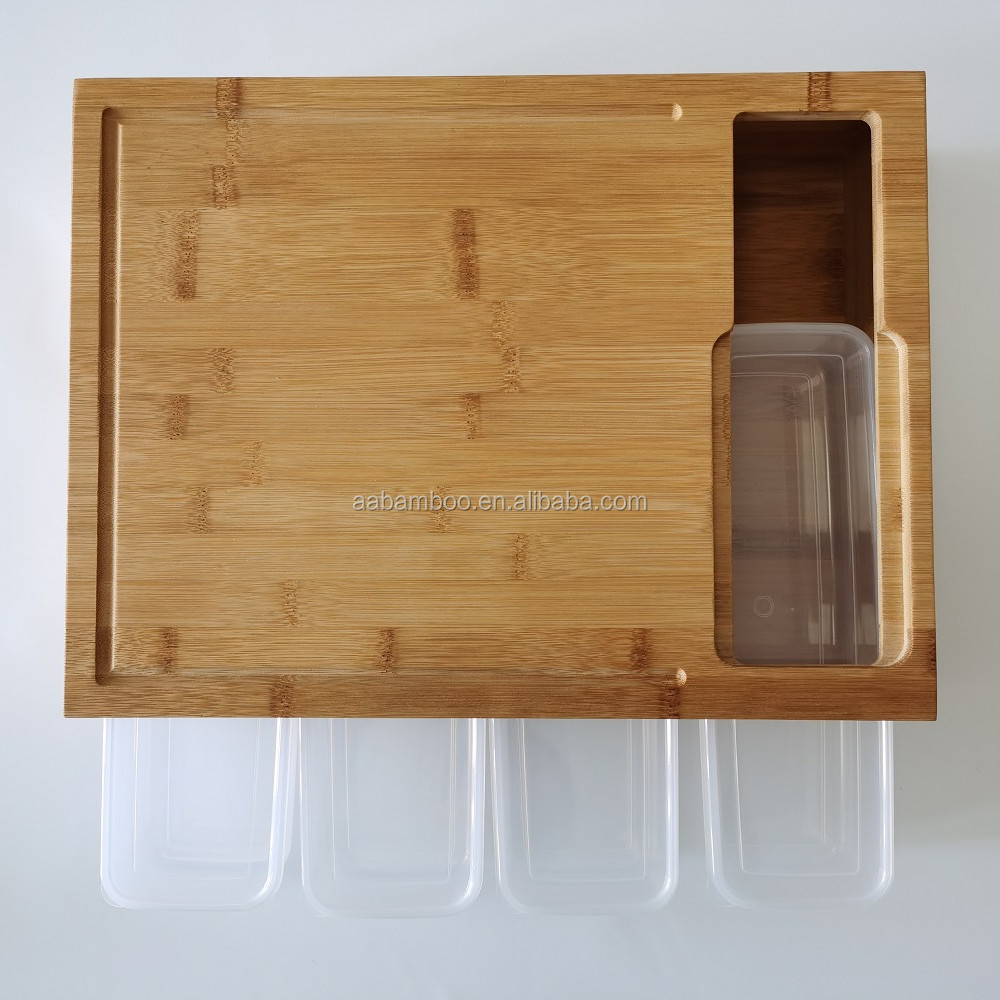Bamboo Wooden Cutting Board with Containers Grater Storage Box