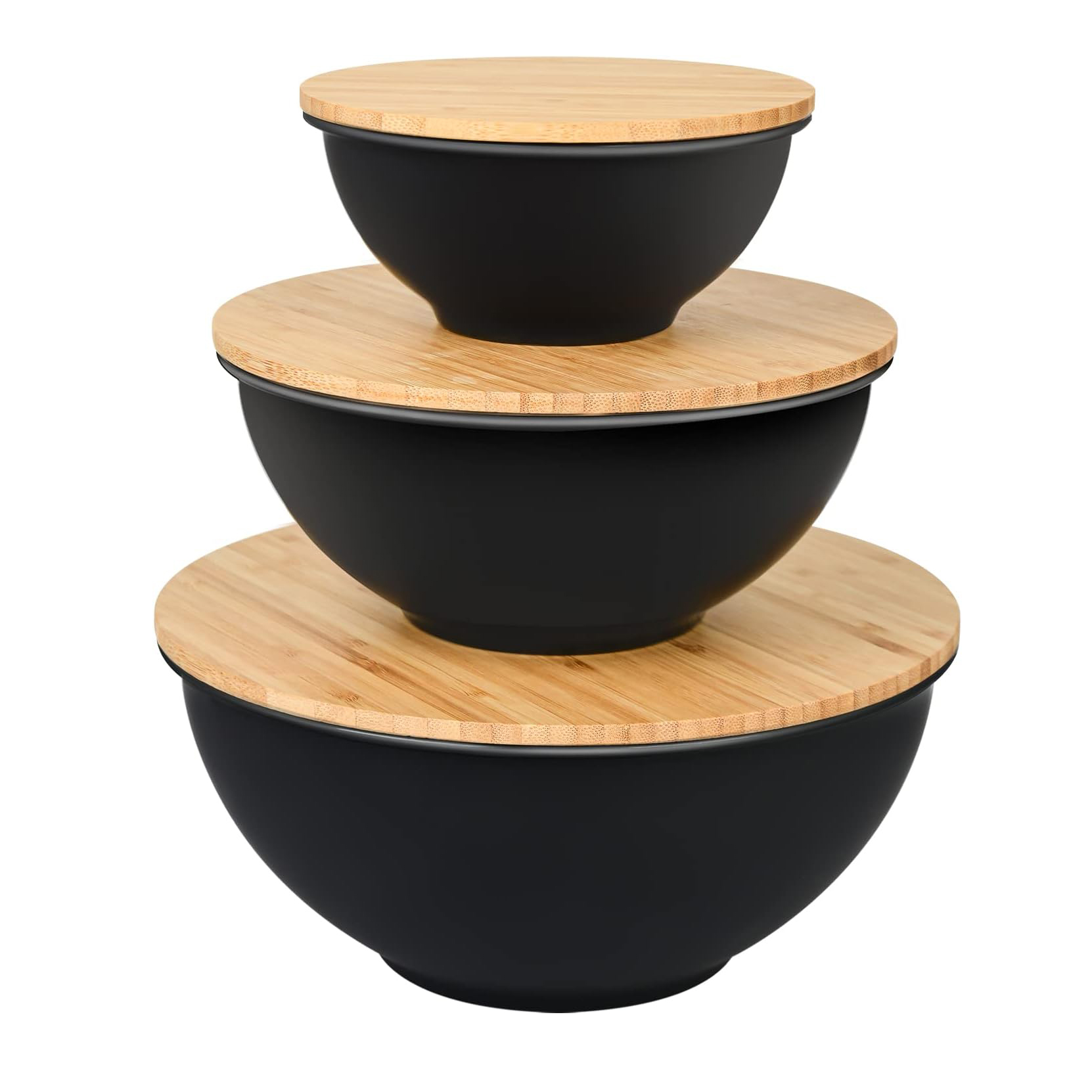Dishwasher Safe 10" Large Salad Mixing Bowls Set of 3 Bamboo Bowl With Lid