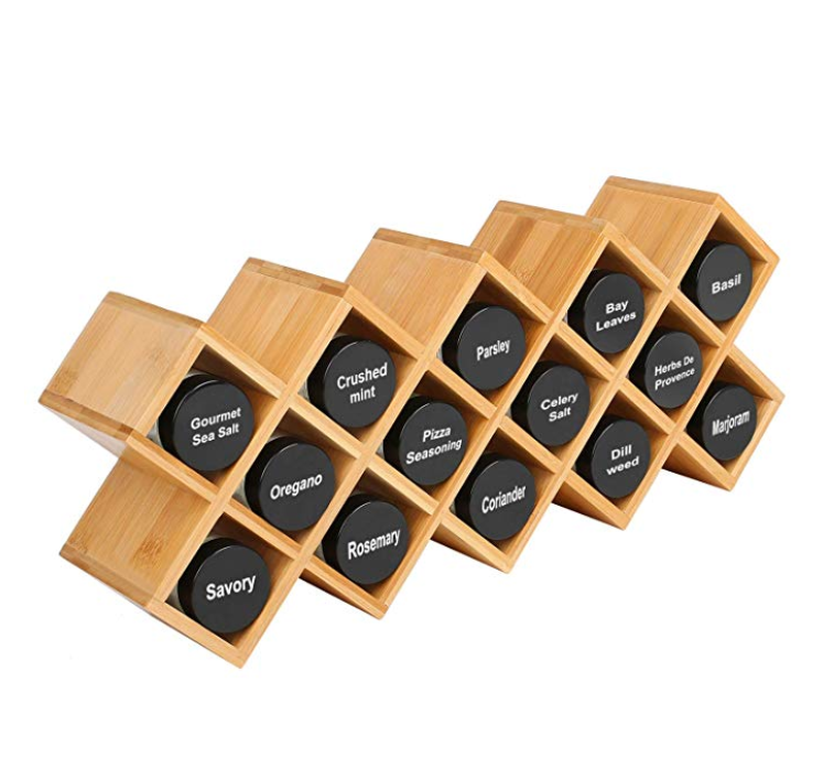 Bamboo Countertop Spice Rack Organizer, Kitchen Cabinet Cupboard Wall Mount Door Spice Storage
