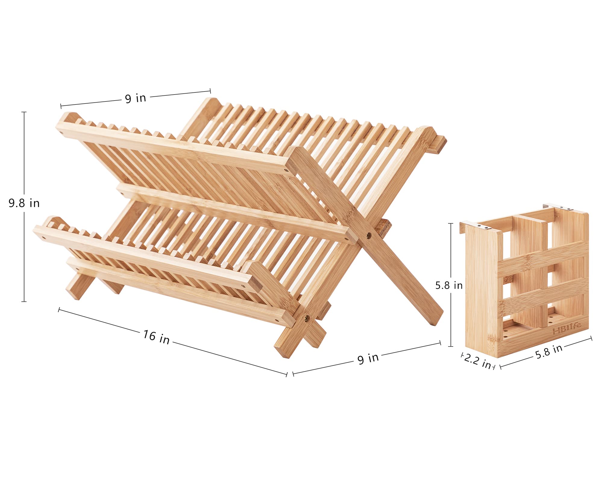 Large Collapsible Bamboo Dish Drying Rack with Utensil Holder Over Sink Kitchen Folding Dish Rack with Tools Use
