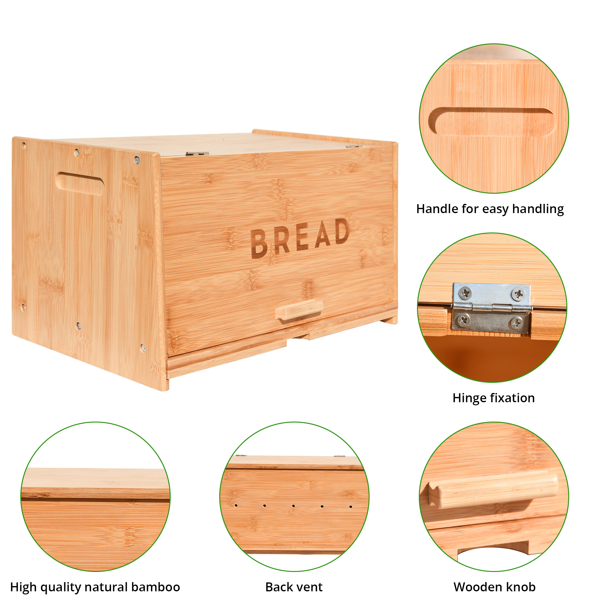 Large Farmhouse Bread Box for Kitchen Countertop,Bamboo Bread Storage and Organizer,Assembly Required