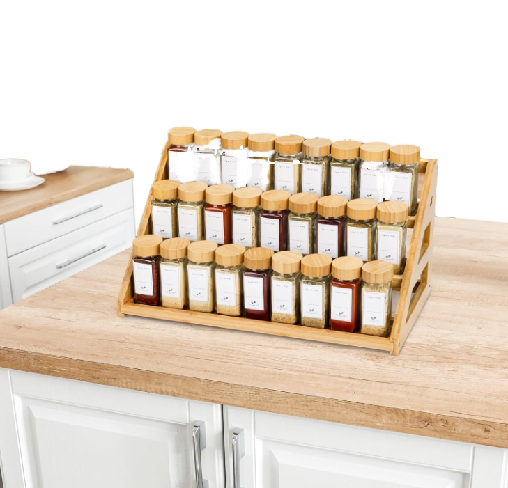 Wholesale Classic Kitchen Bamboo Three-Layer Multifunction Spice Rack Organizer for Countertops and Cabinets