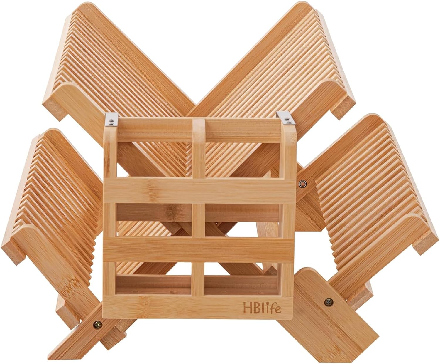 Bamboo Dish Drying Rack with Utensils Flatware Holder Set, Large Folding Drying Holder for Kitchen Counter