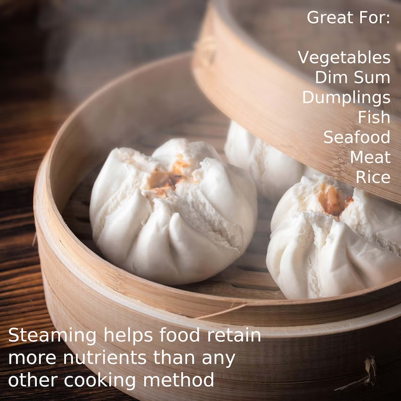 Best Selling Eco-Friendly 2-Tier Natural Bamboo Steamer Set with Customized Size Custom Logo for Vegetable Fish &amp; Meat Cooking