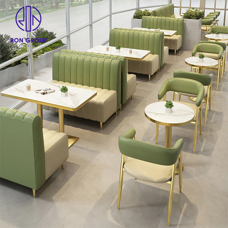 Premium Modern Mcdonald Commercial Leather Booth Sofa Seating Round Marble Coffee Shop Furniture for Restaurant Table and Chair Furniture