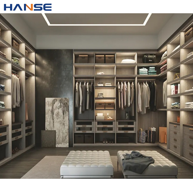 Modern Luxury Aluminum Glass Wardrobes Bedroom Furniture Modular Wooden Custom Design Walk in Closet Wardrobes