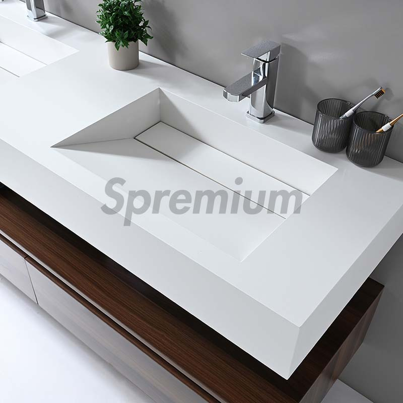 Modern Luxury Sanitary Ware Muebles Wall Hung Stone Sink Wooden Bathroom Furniture with LED Smart Mirror