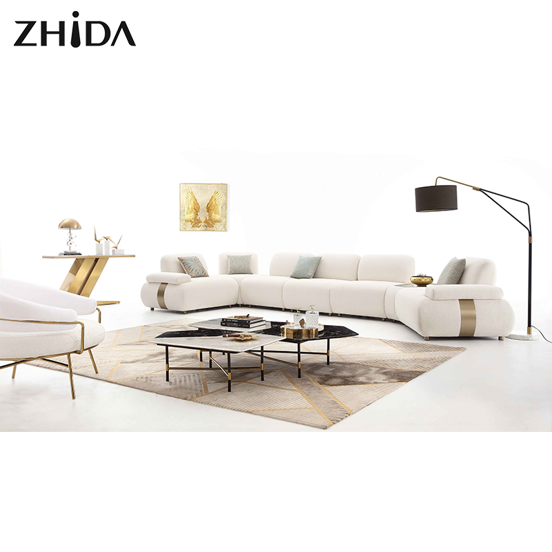 Contemporary Light Luxury Sofa Living Room Linen Teddy Fabric Furniture Stainless Steel Leg